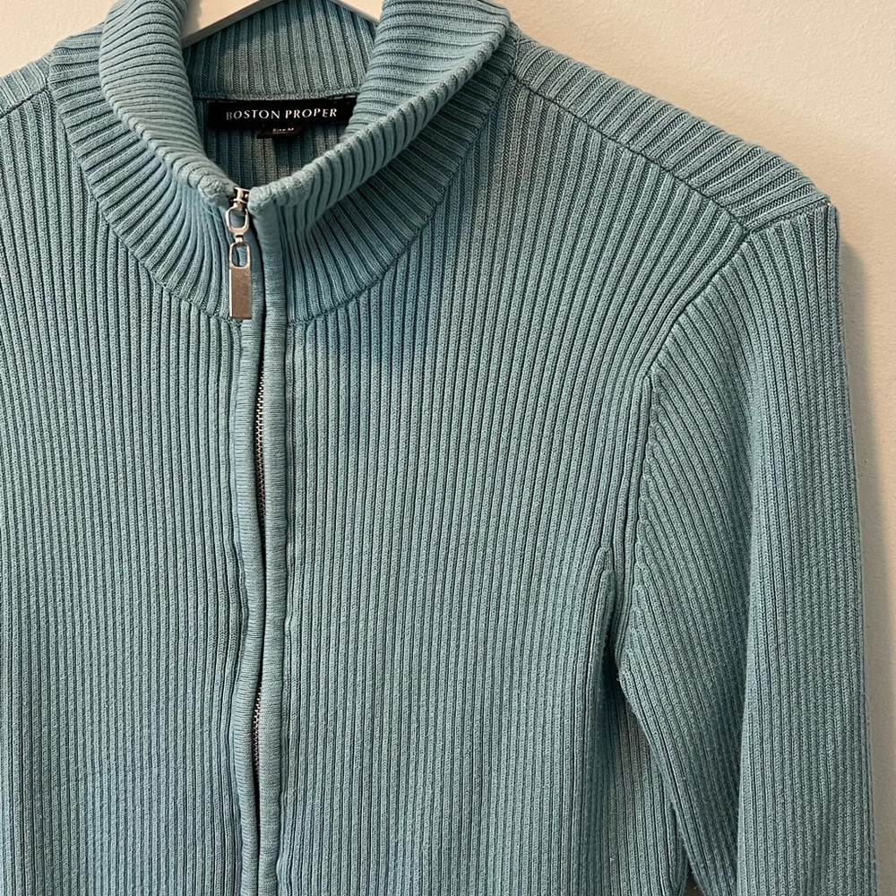 Boston Proper Ribbed Full Zip Cardigan - Picture 3 of 10